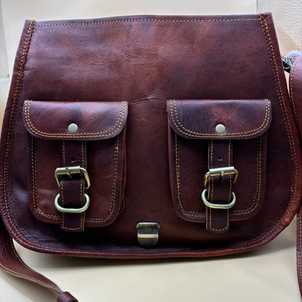 Firu Womens Satchel Medium Leather Brown Boho Crossbody Messenger Bag